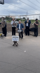 Brass band performs outdoor concert in Murino, Russia