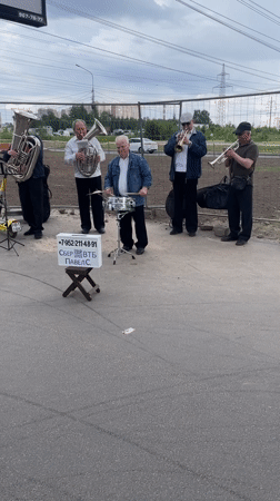 Brass band performs outdoor concert in Murino, Russia