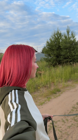Pink hair, fluffy dog, slow afternoon in Chaikovsky