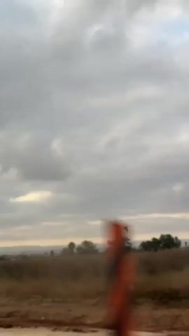 The video shows a view of a cloudy sky and a landscape with dry vegetation and scattered trees. The camera appears to be moving, possibly from a vehicle. There are no people or distinct objects visible in the frame besides the natural elements. The overall impression is of an outdoor environment under overcast conditions.