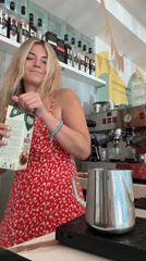 Behind the bar at a Budva café, espresso service in progress