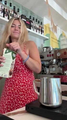 Behind the bar at a Budva café, espresso service in progress