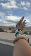 Person extends hand skyward from moving vehicle in Palm Springs