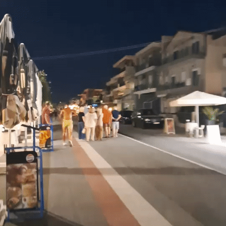 Summer evening scenes across a quiet coastal Greek neighborhood