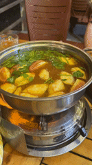 Hot pot meal prepared at Vietnam restaurant