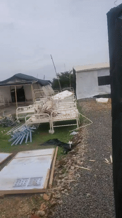 Hospital beds scattered outdoors in Bauchi, Nigeria