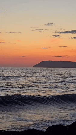 Sunset observed over ocean waters in Bar, Montenegro