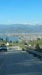 Panoramic coastal view captured from descending road in Fethiye
