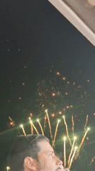 Fireworks display viewed from boat in Ponta Delgada