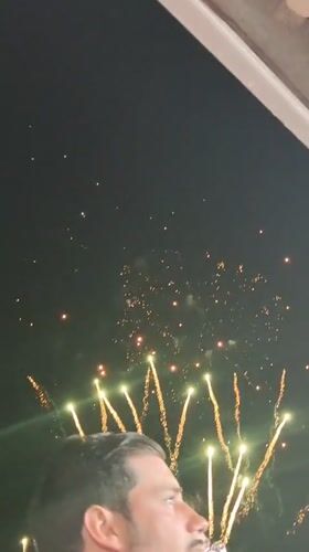 Fireworks display viewed from boat in Ponta Delgada