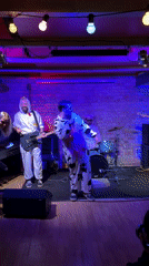 Costumed band performs at small Riga venue