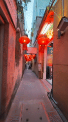 Red lantern alley and street food scene in Bangkok
