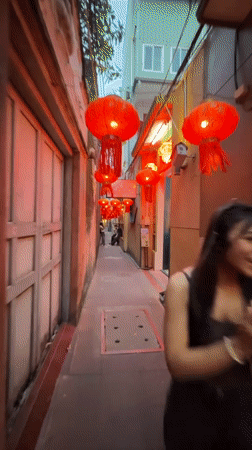 Red lantern alley and street food scene in Bangkok