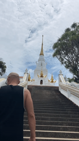 Early morning temple visit captured at Buddhist stupa Thailand