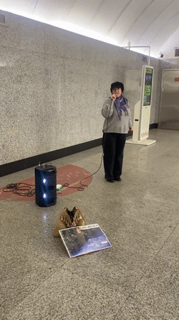 Woman sings in subway station as passengers wait
