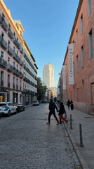 Cobblestone street scene captured in Madrid
