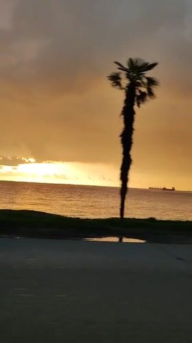 Large ship on the water at sunset near Batumi