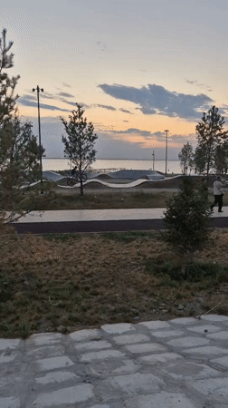 Kokshetau's lakeside promenade buzzes at dusk