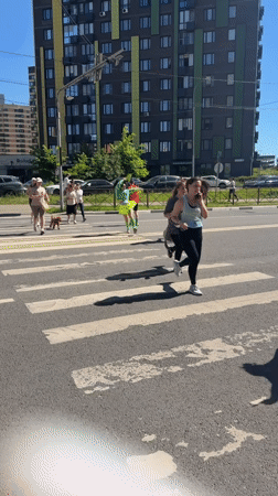 Community running group exercises in Mytishchi, Russia Saturday morning