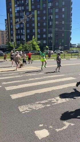 Community running group exercises in Mytishchi, Russia Saturday morning