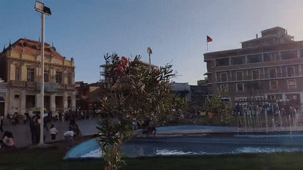 Iquique's historic plaza: fountain, neoclassical theatre, clock tower