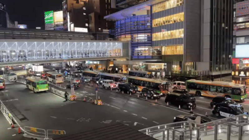 Traffic controller directs busy intersection flow in Shibuya