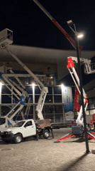 Industrial equipment positioned overnight in A Coruña plaza