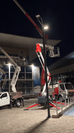 Industrial equipment positioned overnight in A Coruña plaza