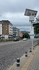 Morning traffic observed on cobblestone street in Sofia