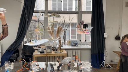 Moscow interior spaces show art displays and painted-over wall markings