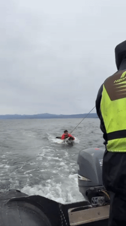 Recreational boat towing activity observed near Ushuaia, Argentina