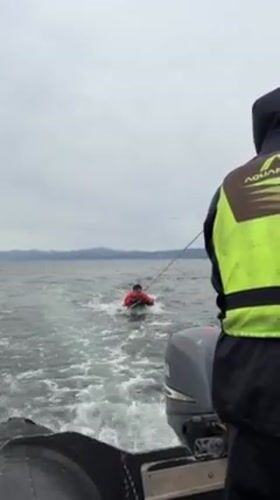 Recreational boat towing activity observed near Ushuaia, Argentina
