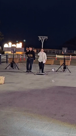 Street musicians perform nighttime concert in Ulsan, South Korea