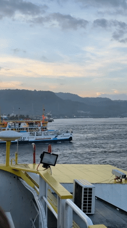 Ferry operations documented at Ketapang harbor during dawn hours