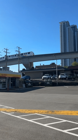 SkyTrain corridor exploration in Burnaby with local landmarks