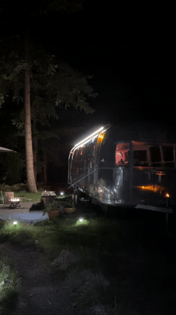Illuminated Airstream trailer spotted in Bowen Island woods