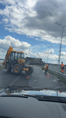 Construction equipment blocks road in Chaikovsky, Russia