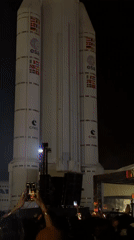 Night gathering around ESA rocket display in Dugny, France