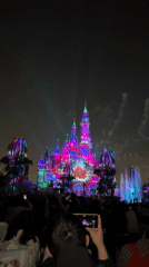 Crowds gather for light show at Shanghai Disneyland castle