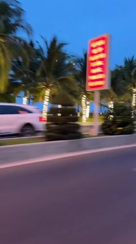 Evening coastal scene captured in Nha Trang with illuminated palms