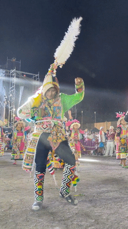 Traditional dancers perform at nighttime cultural event in Tacna
