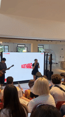 Sarah Toscano performs at Milan's Circolo Mondiale football event