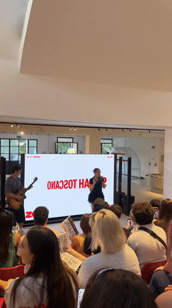 Sarah Toscano performs at Milan's Circolo Mondiale football event