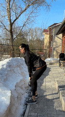 Woman documents outdoor kettlebell workout session in Chaikovsky