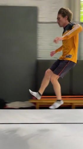 Gymnast performs backflips at training facility in Krasnoyarsk