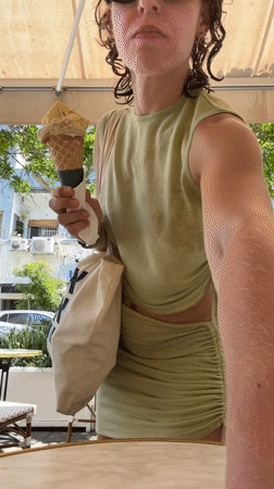Ice cream under an awning on a Tel Aviv summer morning