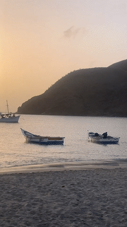 Sunset captured over Juan Griego coastline, Venezuela