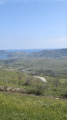 Spring wildflowers bloom on coastal hills near Feodosia