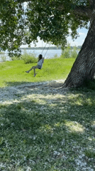 Children enjoy tree swings on sunny morning in Chaikovsky