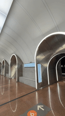 Decorated subway train captured at Moscow metro station